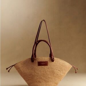 Sezane Justine Bag Straw Tote with Brown Leather Handles